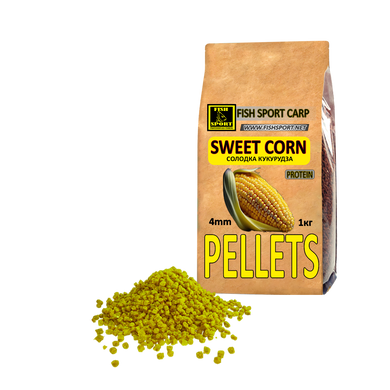 Pellets 4mm Кукуруза сладкая (protein) 1кг, Жёлтый